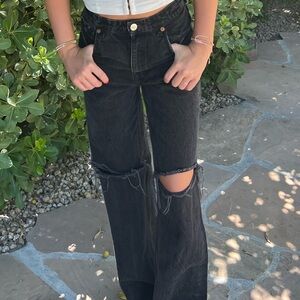 Zara black high waisted ripped jeans